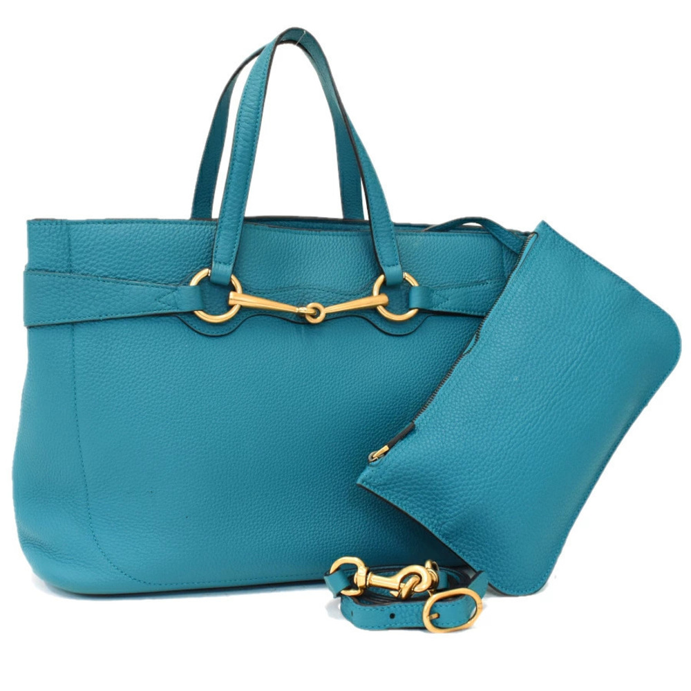 Gucci 2way Shoulder Bag Brightbit Horsebit Leather Turquoise Blue